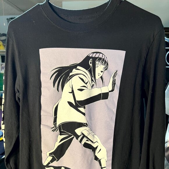 Naruto Shippuden Hinata 100% Cotton Black Graphic Long-Sleeve T-Shirt SZ Small - Picture 1 of 4